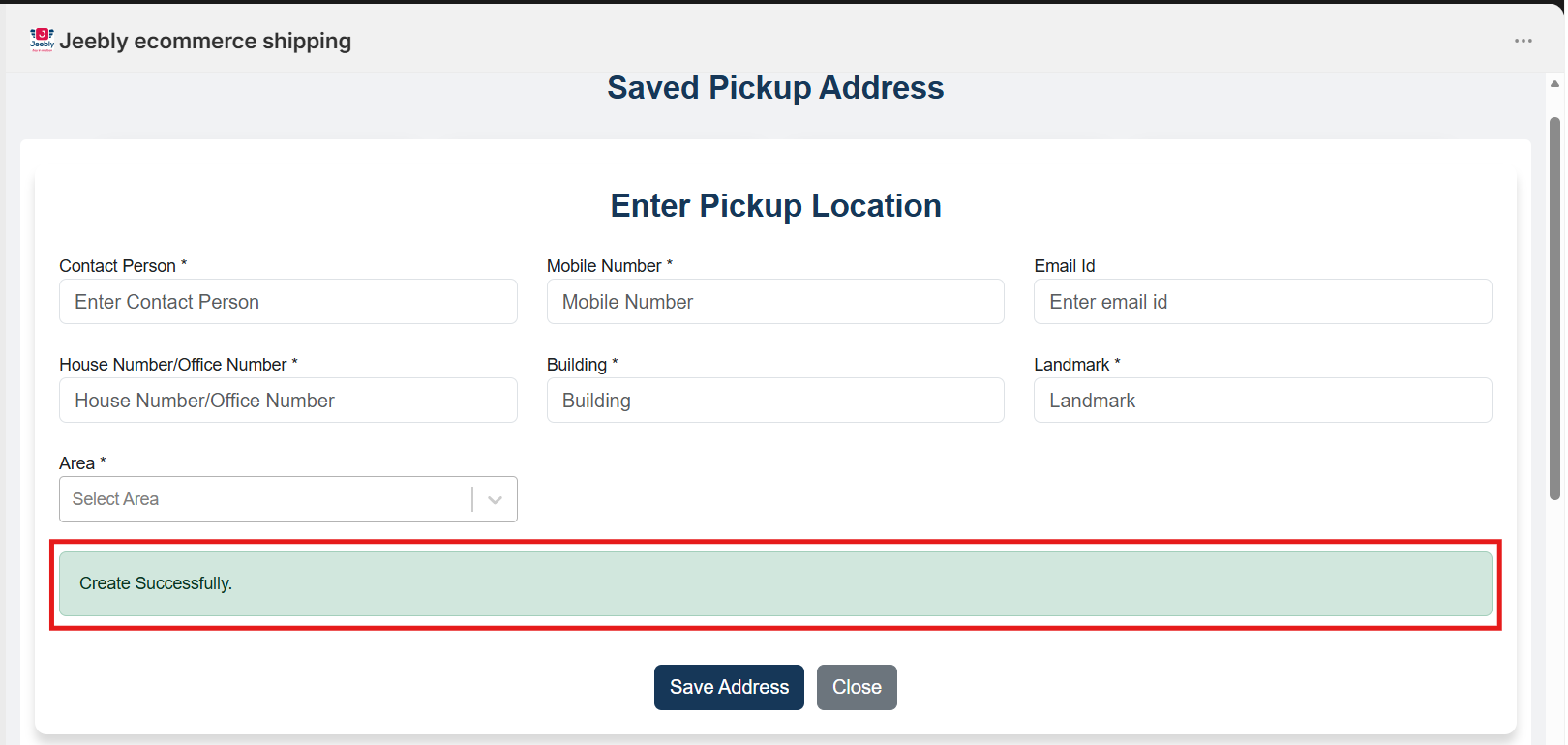 Saved Pickup Addresses
