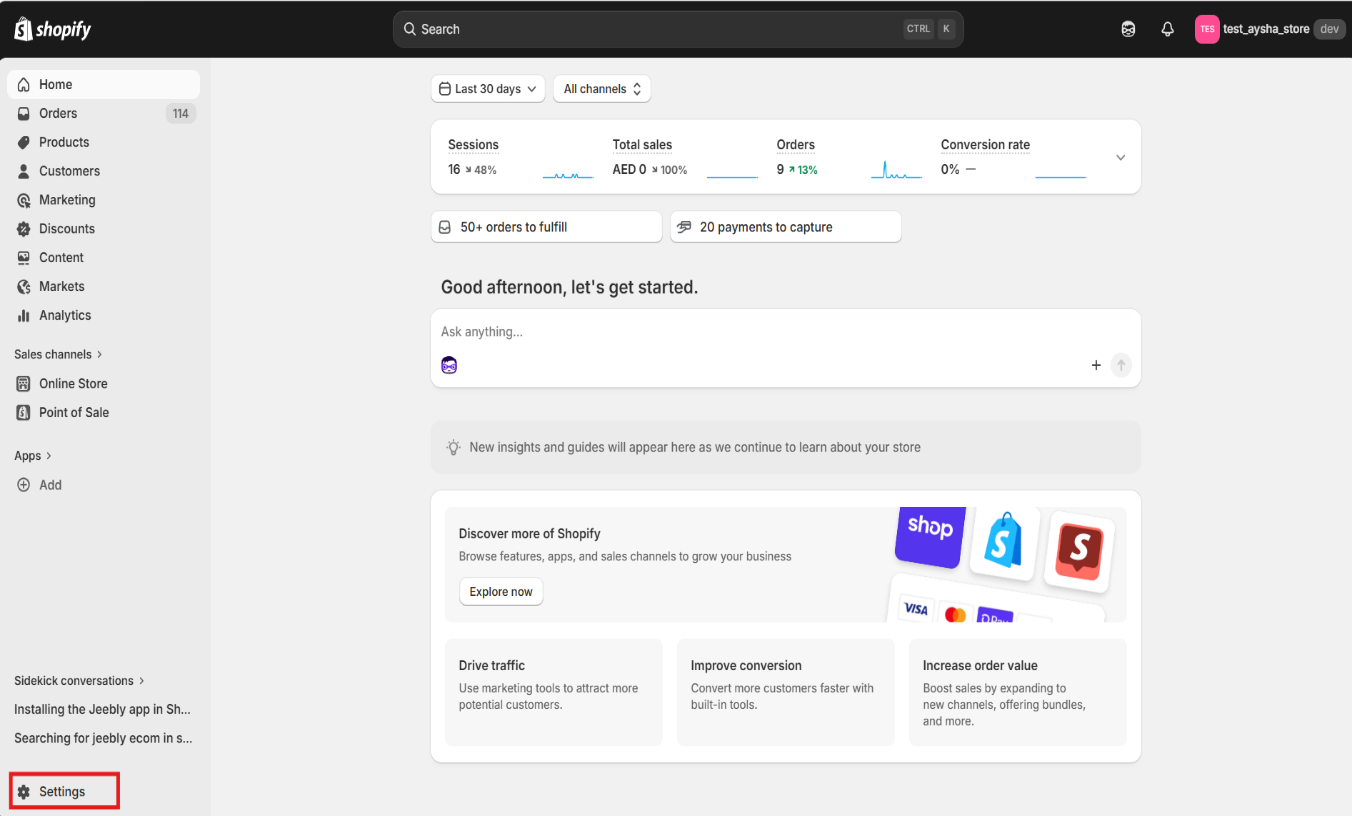Shopify Admin Settings