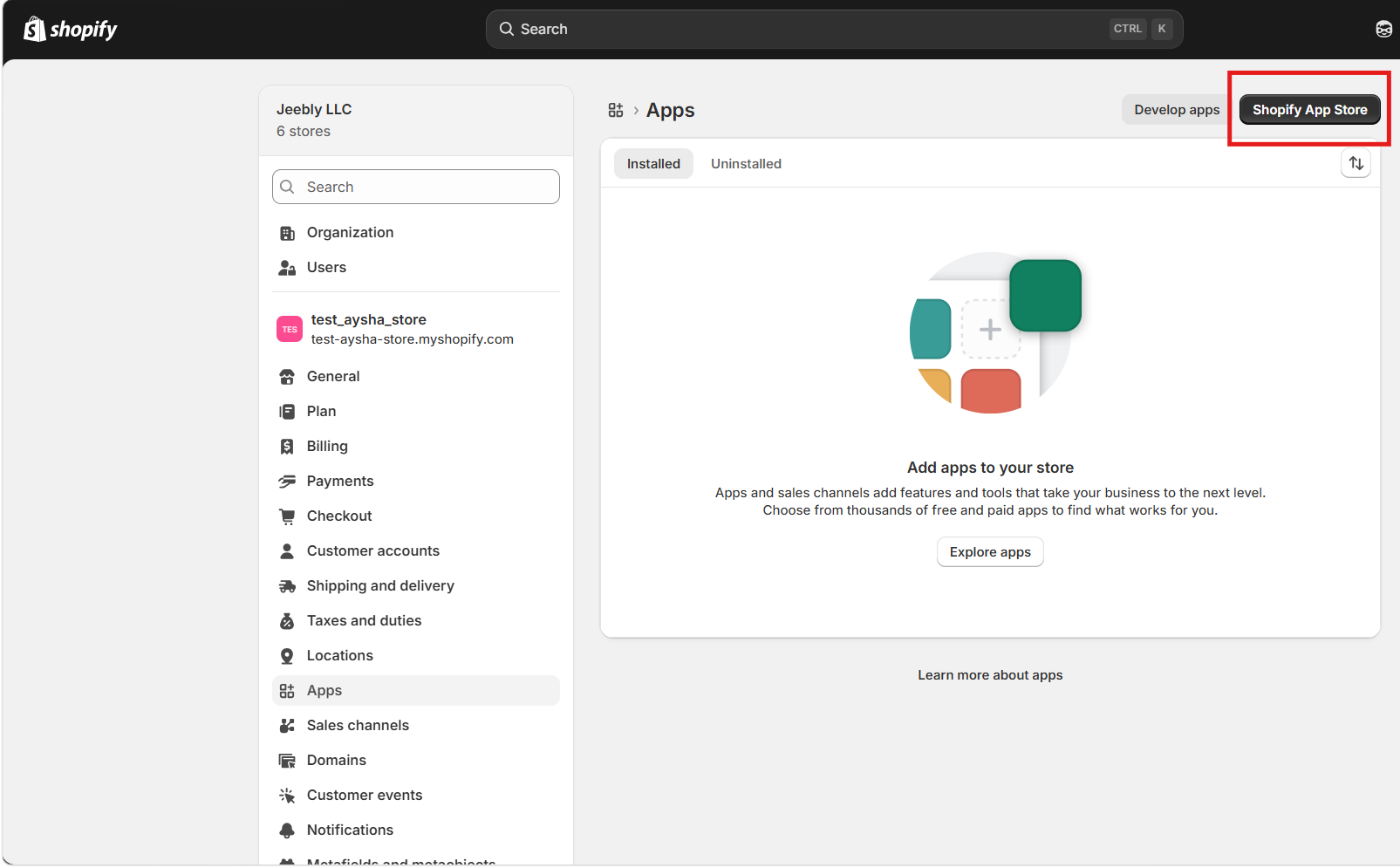 Shopify App Store option