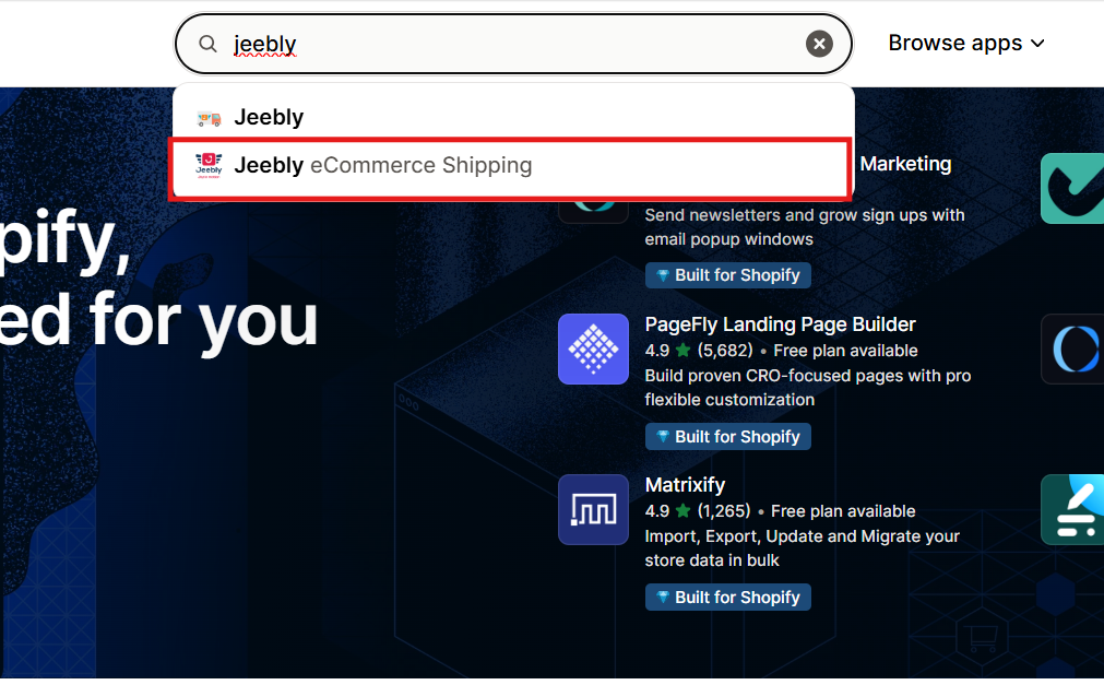 Select Jeebly eCommerce Shipping