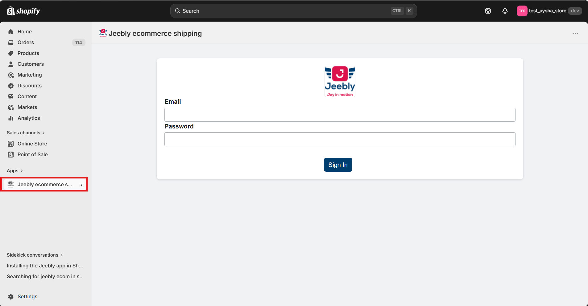 Jeebly app under Apps