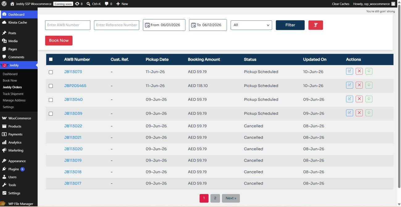 Jeebly Orders Screen