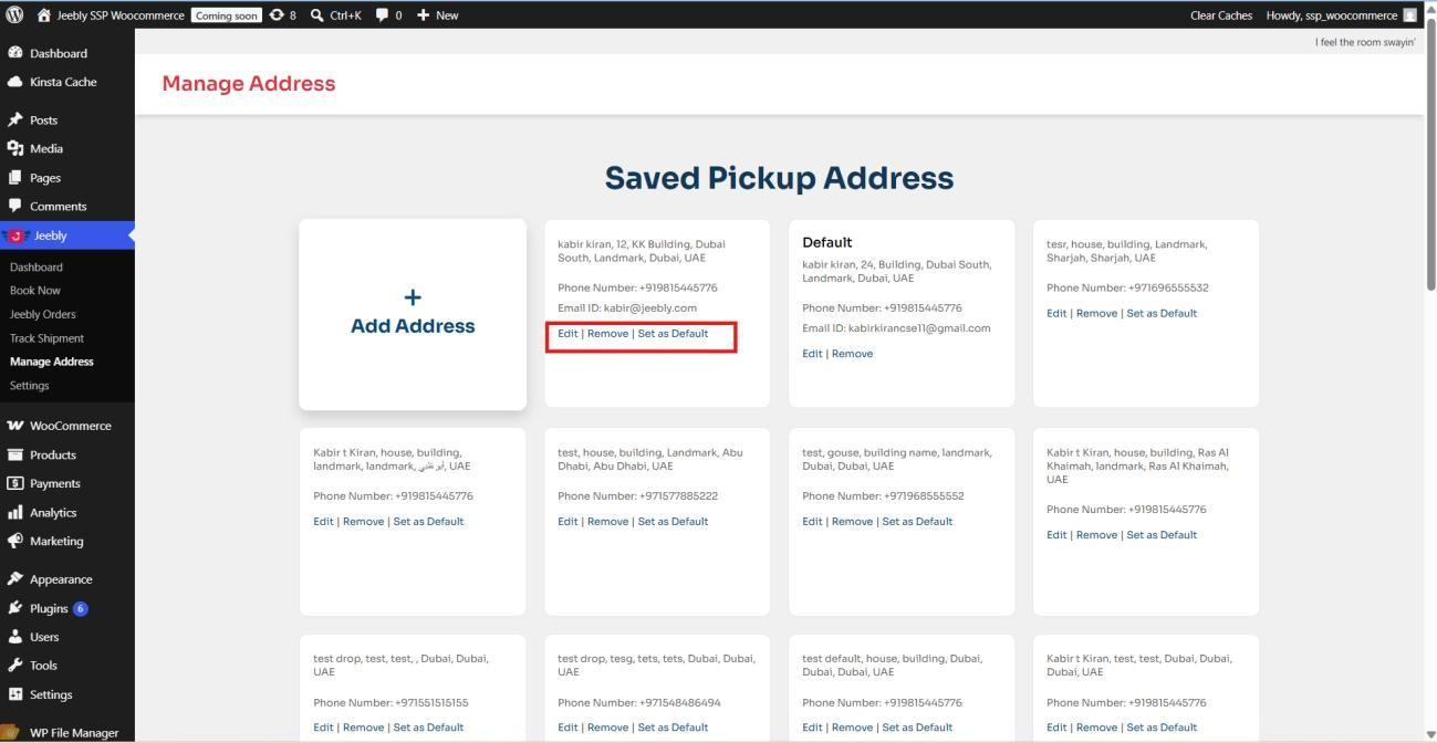 Saved Addresses List